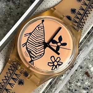 1993 vintage Swatch &quot;SKETCH&quot;, GP106, unworn, in Swatch box, with new battery collectors swatch watch rare with original strap fish theme fun