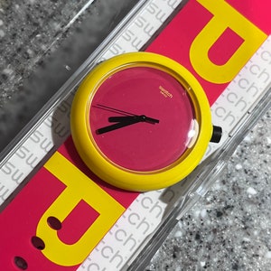 NUEVO reloj pop swatch más grande, esfera POP naranja negra, atractivo reloj en caja con funda de cartón, funciona con una batería nueva