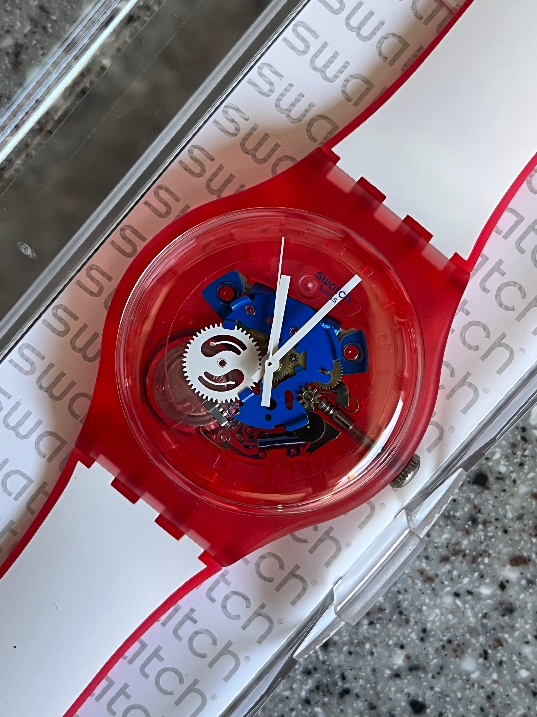 ? Swatch Clownfish SUOR102 Red/White Transparent Reversible Band Swatch s-l1200.jpg main image 3
