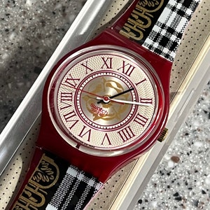 1995 Vintage Swatch Watch Watson RARE never worn in original box with battery running 34mm face all original from Highland Stories series