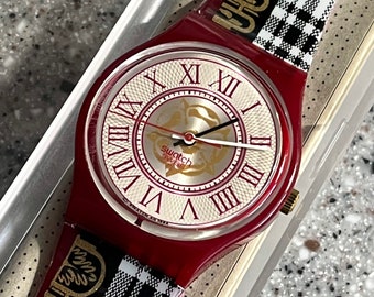 1995 Vintage Swatch Watch Watson RARE nunca usado en caja original con batería funcionando con esfera de 34 mm, todo original de la serie Highland Stories