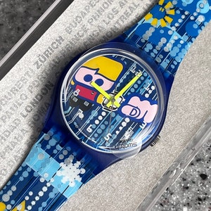Vintage Swatch Uhr Club London nie getragen in Originalbox mit Batterie GS106 spezielle Clubziel Uhr mit Originalkarte inklusive