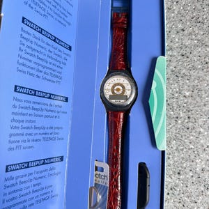 Swatch Pager Beep Up Brown leather RARE pager function watch UNTESTED as this is an unusual and only 20 BEEP models produced 1993 image 2