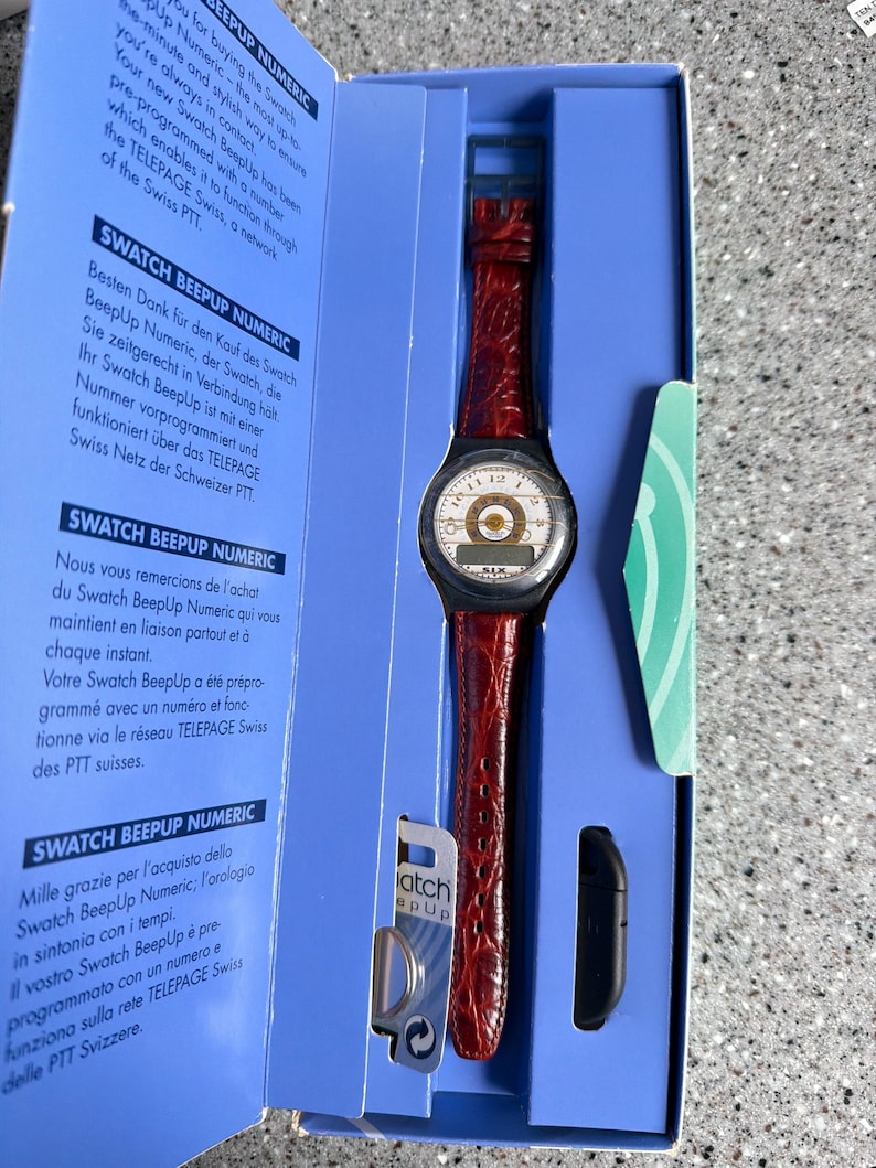 Swatch Pager Beep Up Brown leather RARE pager function watch UNTESTED as this is an unusual and only 20 BEEP models produced 1993 image 2