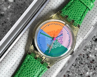 Vintage 25mm smaller size 1992 vintage Swatch watch called PIASTRELLA LK131 no box with a battery and running never worn great colors