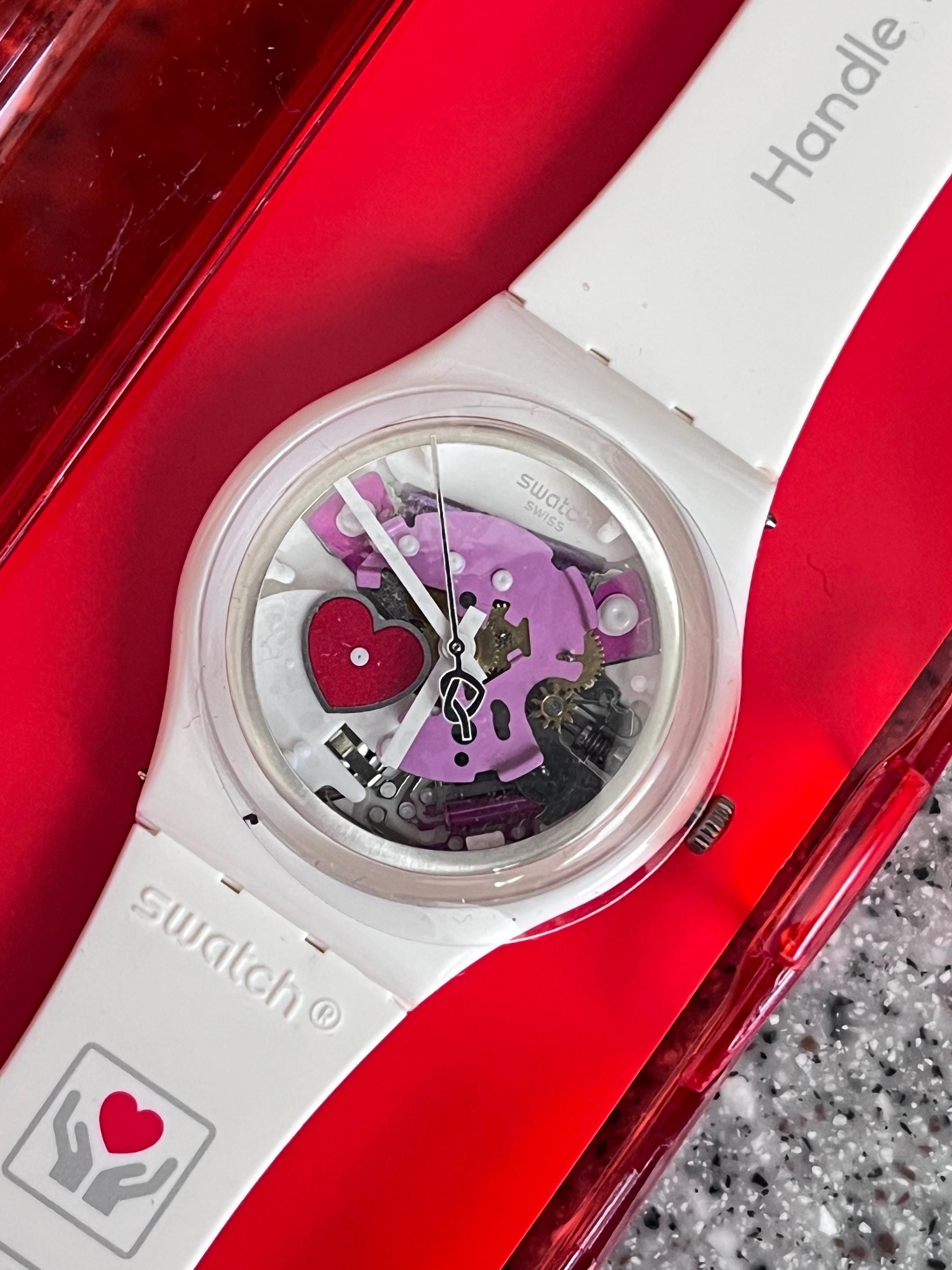 New Limited Edition Swatch Watch 41mm Pink Lacquer Skeleton Face Swatch Watch Lacquer 41mm Face RARE Red Swatch Watch  main image 4