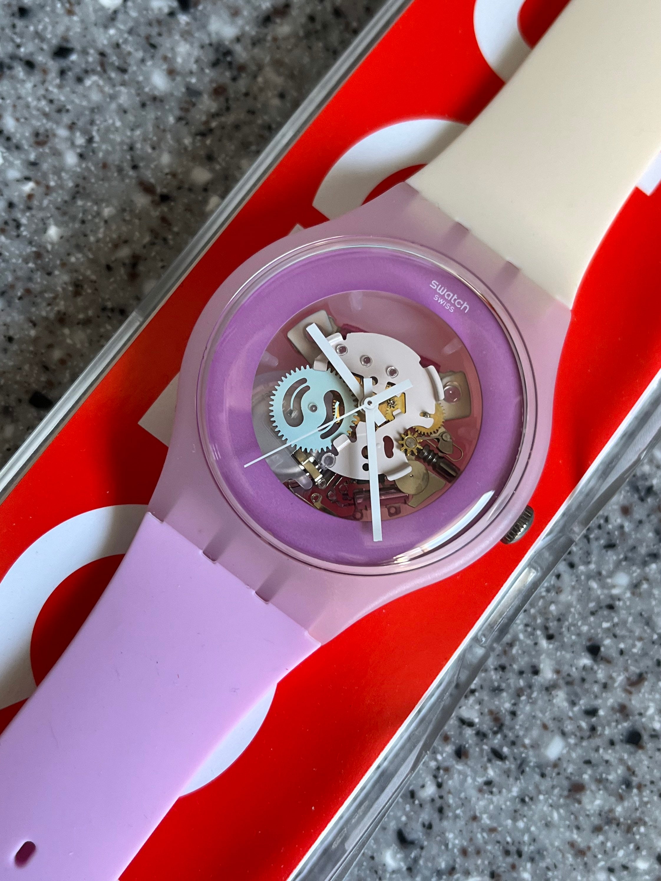 Swatch Watch 41mm Dial SUOP101 Sweet Me Silicone Band in Box New