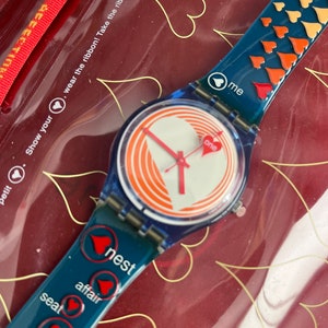Vintage Swatch watch Love Pack 2000 Vintage 34mm Valentines Swatch, &#39;Heartbeat&#39;, GN187, NEW with plastic case and battery