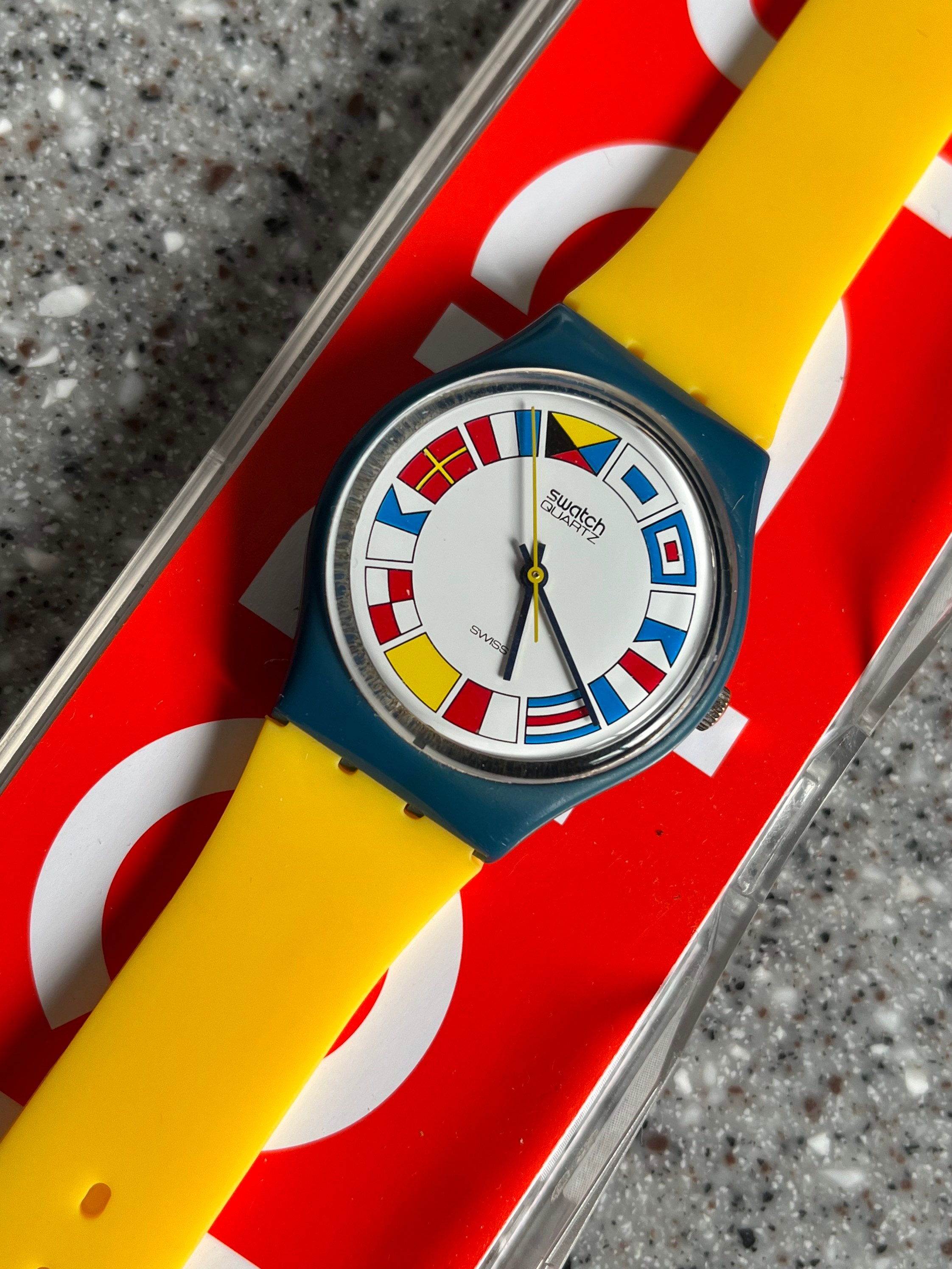 1954年　レトロスウォッチGS101、12フラッグスウォッチ Vintage Swatch Watch 12 Flags GS101 1984 Summer Blue Nautical