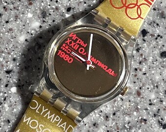Original Vintage 25mm smaller face swatch watch no yellowing clear case 1994 Gold SWATCH Olympia Special Moscow 1980 LZ103 no box available
