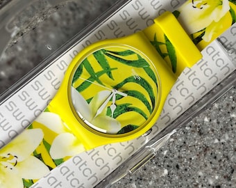 Swatch Watch limited called Limbo Dance fun larger gents swatch watch 41mm face lemon and bright green color with silicone band brand new