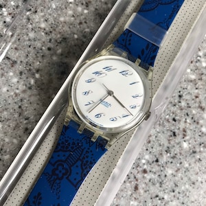 Vintage Swatch Watch GK162 Blue Tisane NOS paper box Ag1992 never worn and new battery in mint condition