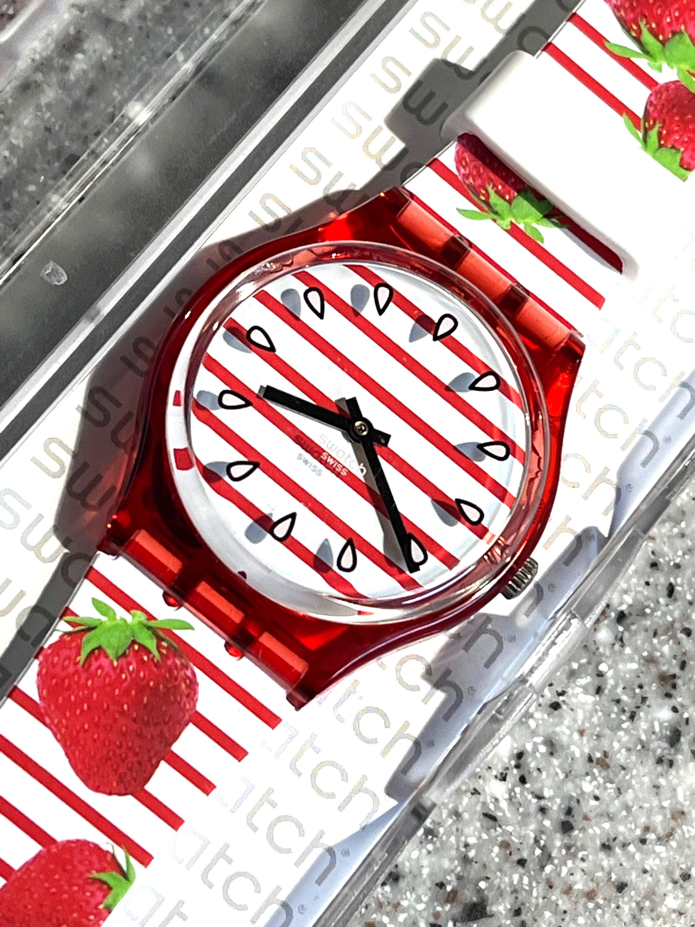 Swatch Red and White Strawberry Pattern Watch NEW✓ Swatch Originals TOILE FRAISEE Strawberry Red White  main image 4