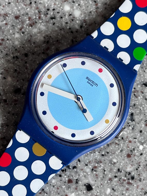 Vintage Retro Yess Yellow Watch New Battery Red Numbers Polka Dot Strap Funky Anyone know anything about this old Swatch I found? : r/Watches main image 4