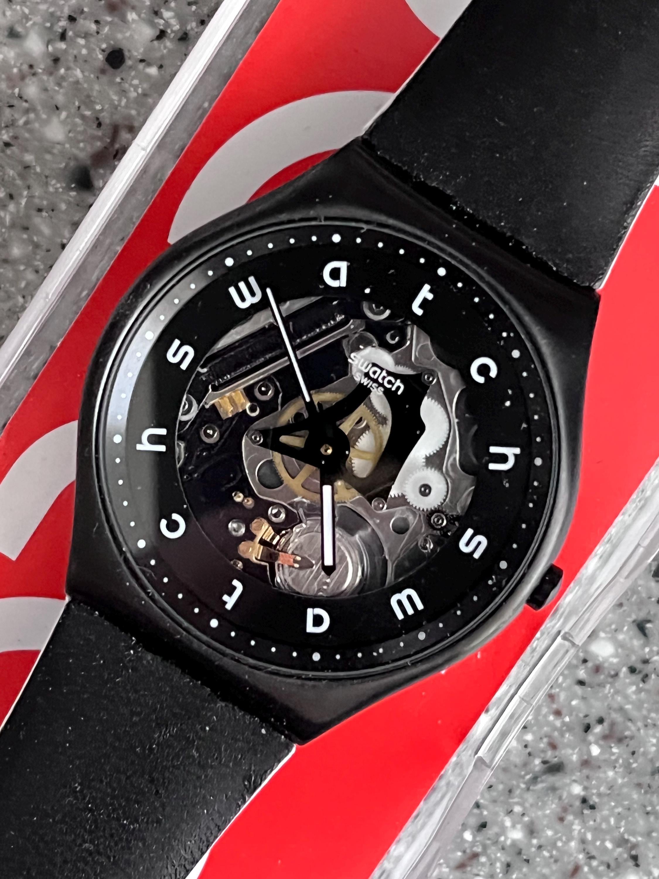Swatch Watch Black and White Logo SKIN Swatch 42mm Larger 