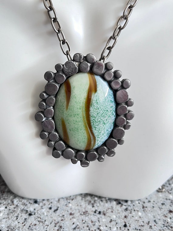 Collier Artistique En étain Par Bent Larsen - Années 1970, Style Sculptural Bohème