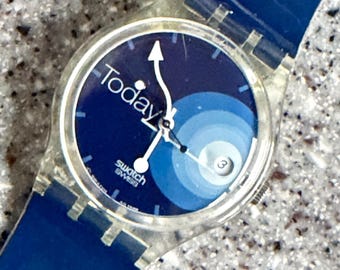 1999 Swatch original vintage Uhr Guideline to the Moon GK414 ungetragen in original Box mit Batteriebetrieb ungetragen 34 mm Swatch Uhr