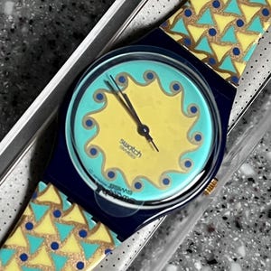 1994 AGATHOS NEW Swatch Watch original running with battery never worn GN140 New in box vibrant Neon Colors 34mm face early swatch watch