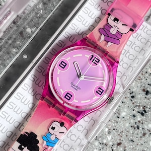 Vintage 2003 Swatch GP127 ZEN WINK Watch Vintage Pink Swatch 34mm Asian Theme Japanese characters never worn in box with battery