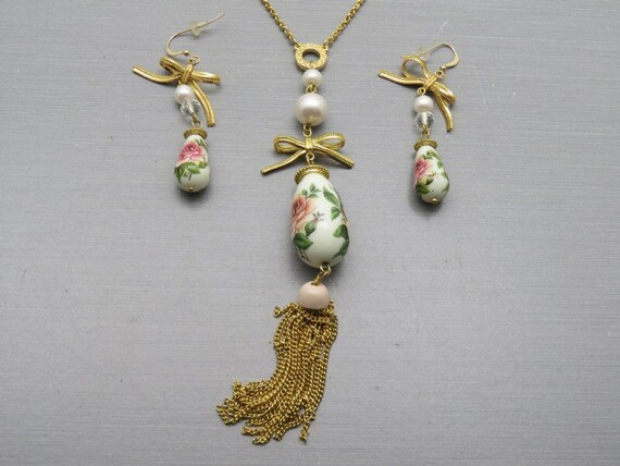 Pearly Peacock Blue Czech Glass Artisan Crafted Solid Copper Necklace Earring Set in Gift Box ~ Made in USA