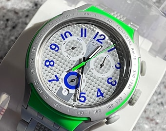 Watch Swatch Irony XLITE Chrono YYS4012AG ELECTRIC RIDE European swatch lime green working new in box with battery fabulous large face