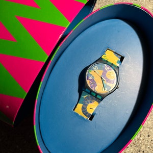 Special NEW swatch watch in decorative box 41mm silicone band Ram or Deer design christmas special sold out RARE never worn with battery