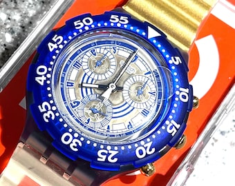 1995 NEW never worn swatch Aquachrono watch Nikiphoros SBZ102 running with a battery comes in a box fabulous graphics chronograph swiss