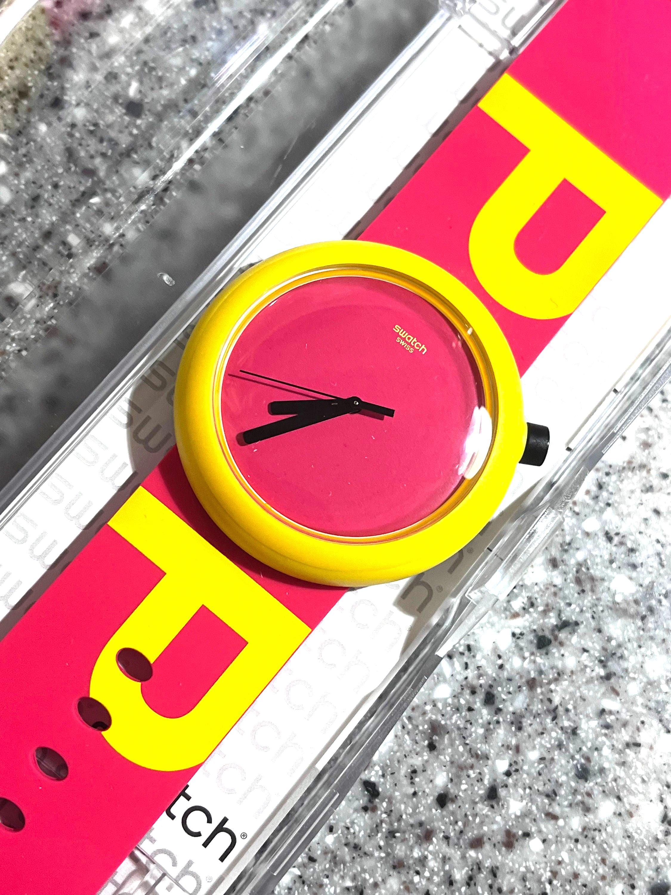 NEW Pop Swatch Watch Larger, Face POP Orange Black Attractive