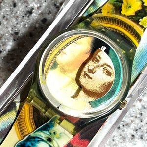 Vintage Swatch klocka The Lady & The Mirror GN170, konstnären Miran Fukuyama i begränsad upplaga från 1990, ny i låda med batteri