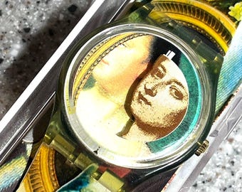 Vintage Swatch Watch The Lady & The Mirror GN170, 1990 artist Miran Fukuyama limited edition baroque painting, new in box with battery