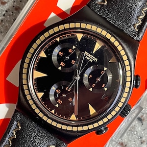 Swatch Watch CHRONOGRAPH Chrono Black Species YCB4024 New never worn in box with battery running well stitched leather band great deal!