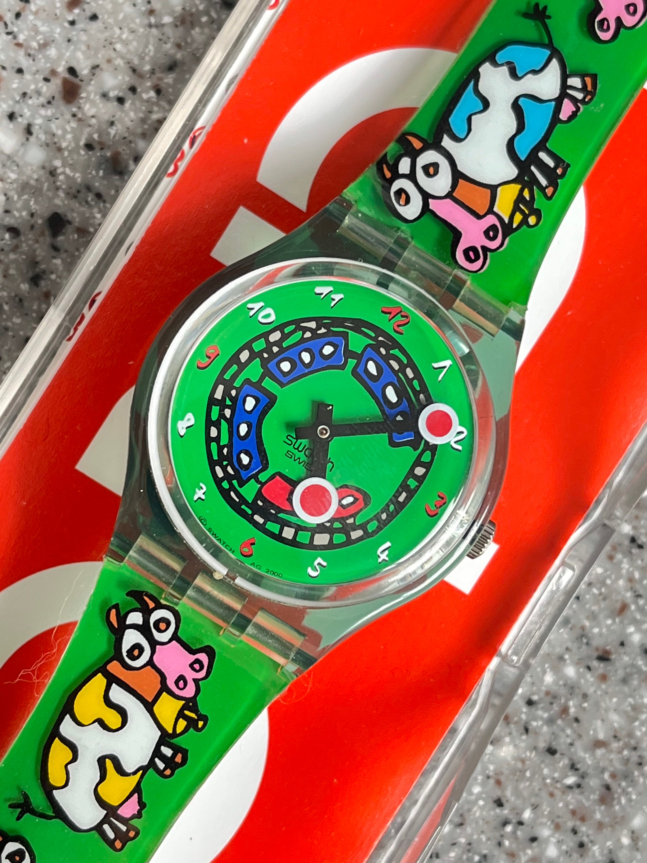 Vintage Swatch Watch 34mm Original Crazy Train With Cows Vintage Swatch Watch 34mm Original Crazy Train With Cows