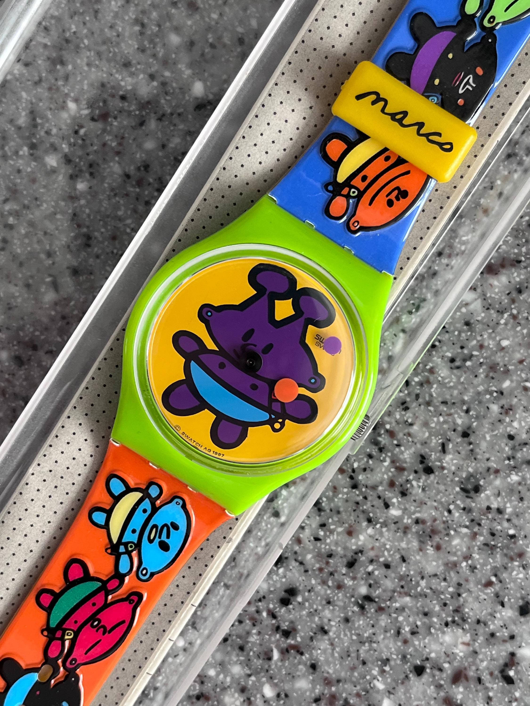 Artist Limited Edition 1998 Swatch Watch BABY 34mm original band in box with battery NEW unworn by Peter Marco RARE GG175 fabulous running