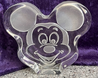 Vintage Mickey Mouse Glass DISNEY geëtst presse-papier uit de jaren '70 of '80 weinig slijtage in zeer goede vintage staat geen chips of scheuren