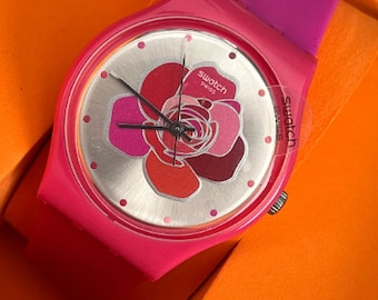 NEW Swatch watch never worn in decorative box 34mm with battery pin feature swatch watch club special watch colorful spring summer flower