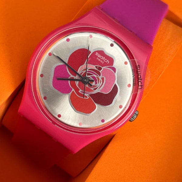 NUEVO reloj Swatch nunca usado en caja decorativa de 34 mm con función de pasador de batería reloj swatch club reloj especial colorida flor de primavera y verano