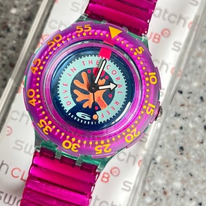 Vintage Swatch Watch 1993 Scuba 200 Dive Watch rare Cherry Drops 