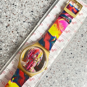 RARE Swatch Watch, We are all gonna die 41mm face new in box by artist Markus Linnenbrink running with battery fabulous image 5