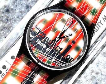 Vintage swatch watch NEW never worn in box with battery 1996 called Website GM138 perfect condition striking unique design rare 34mm face
