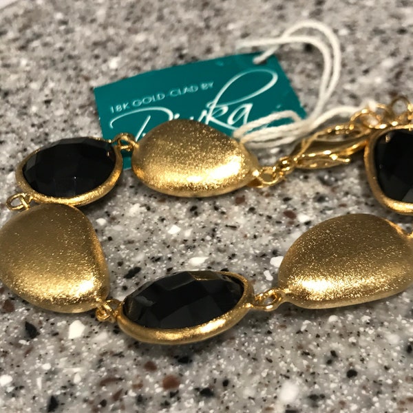 Rivka Friedman 18K gold clad and satin finish onyx bracelet vintage with tag
