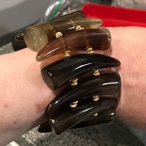 Unusual asymmetrical bakelite? Or plastic vintage horn bead bracelet remade with Saki clasp