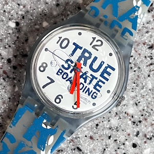 Artist Limited EditionSwatch Watch 34mm original band with battery GB166 Skate Boarding watch flexible band pre owned in excellent condition