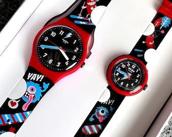 Time Together RARE Swatch eingestellt Set 25 mm/41 mm Snowboard Xavier De Le Rue inspiriert Flik Flak und große Herren NEU ungetragen mit Batterie
