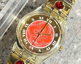 Reloj Swatch Tourmaline LK142 vintage de 1993, usado, en excelentes condiciones, con batería, esfera de 25 mm, perfil Swatch más pequeño, correa flexible, sin caja