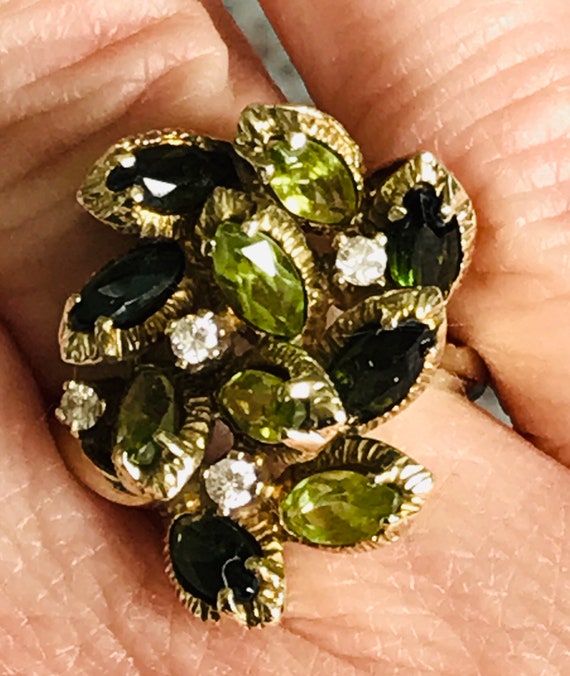 Estate antique 14k diamond and green tourmaline mi