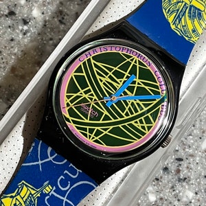 Orologio Swatch vintage del 1990 GB137 The Globe from the World Tour, edizione mai indossato nella scatola originale con batteria, quadrante da 34 mm, favoloso campione