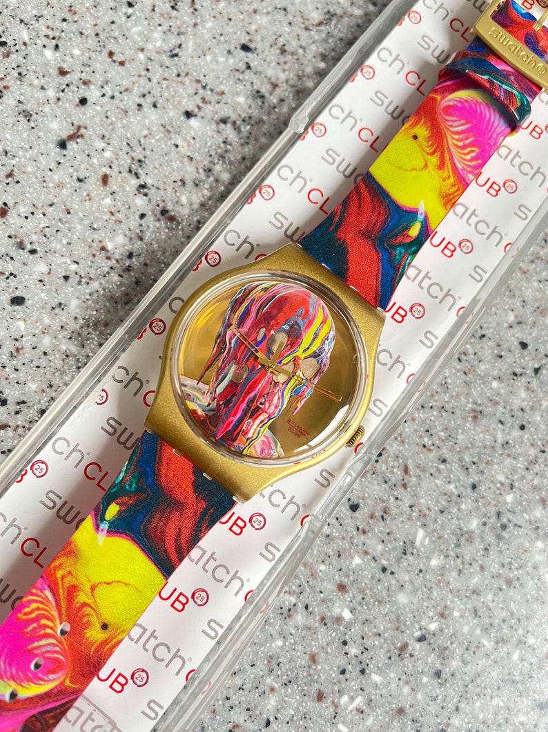 RARE Swatch Watch, We are all gonna die 41mm face new in box by artist Markus Linnenbrink running with battery fabulous image 1