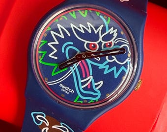 Swatch Watch NEW 34mm Dragon Year of the Chinese Dragon watch rare flexible everyday band with battery and collectible box