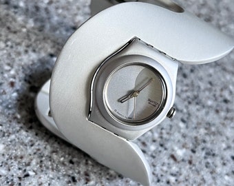 Vintage Swatch Irony Aluminium Yin Yang Cuff Open Bangle AG 2001 pre-owned excellent condition no scratches working with battery 25mm face