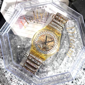 1990 Christmas Special Hollywood Dream GZ116 in original box battery running unworn NEW small flexible band crystal fabulous swatch 34mm image 4
